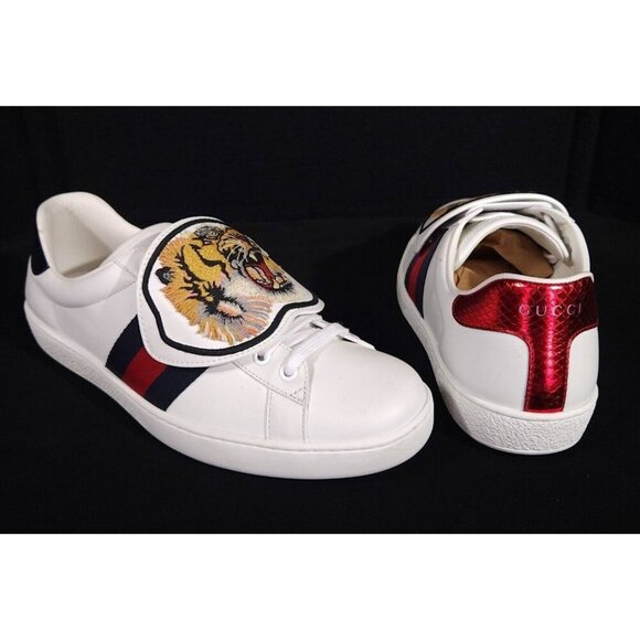 Gucci Other - Gucci Ace Sneakers Tiger Flap 8 Mens Red Blue Leather New